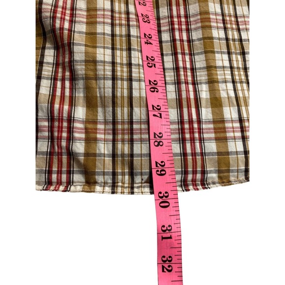 Ecko Mens L Earth Tone Plaid Cranberry Stripe Button Front Short Sleeve Shirt - Picture 6 of 10